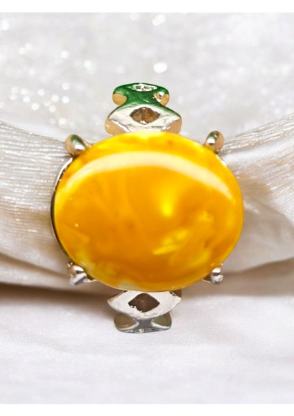 Kehribar (Amber) Doğal Taş Çelik Ayarlanabilir Yüzük(Sertifikalı)