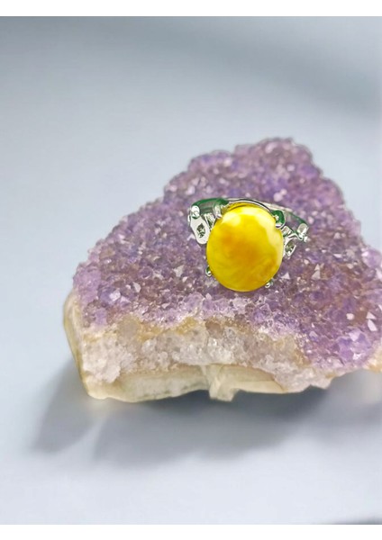 Kehribar (Amber) Doğal Taş Çelik Ayarlanabilir Yüzük(Sertifikalı) modelleri