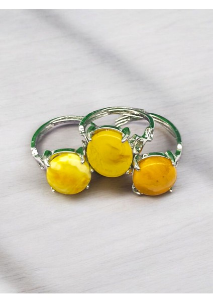 Kehribar (Amber) Doğal Taş Çelik Ayarlanabilir Yüzük(Sertifikalı) fırsatları