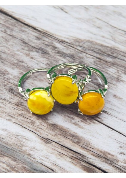 Kehribar (Amber) Doğal Taş Çelik Ayarlanabilir Yüzük(Sertifikalı) indirimleri