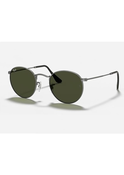 RB3447 Round Unisex Güneş Gözlüğü Yuvarlak Çerçeve Gun Metal Yeşil Cam