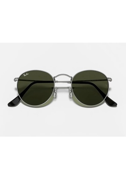 RB3447 Round Unisex Güneş Gözlüğü Yuvarlak Çerçeve Gun Metal Yeşil Cam modelleri