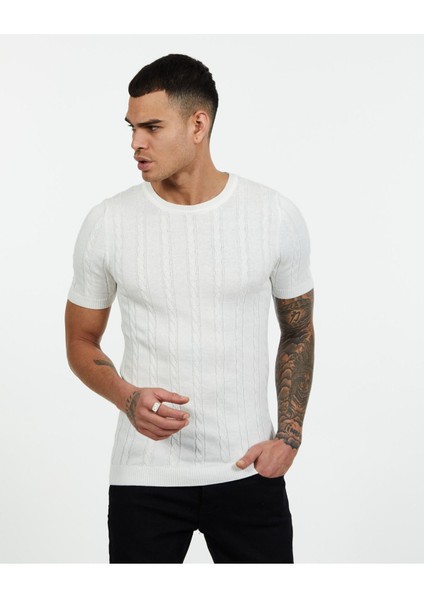 Slim Fit Nefes Alabilen Örgü Desenli Tişört - Terletmez Şık ve Konforlu Darkesim Triko T-Shirt