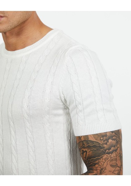 Slim Fit Nefes Alabilen Örgü Desenli Tişört - Terletmez Şık ve Konforlu Darkesim Triko T-Shirt fiyatları