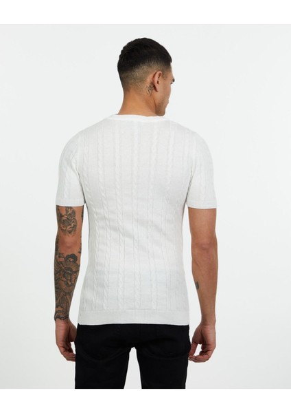 Slim Fit Nefes Alabilen Örgü Desenli Tişört - Terletmez Şık ve Konforlu Darkesim Triko T-Shirt modelleri