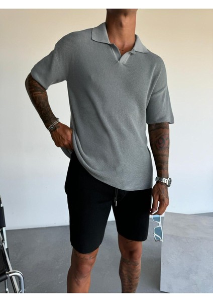 Pamuklu Oversize Polo Yaka Tişört Terletmez Yumuşak Dokulurahat Kesim Triko Tshirt