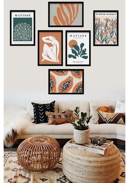 6 Parça Siyah Çerçeve Görünümlü Matisse Duvar Dekoru Salon Oturma Yatak Odası Için 20 x 15 Tablo Seti