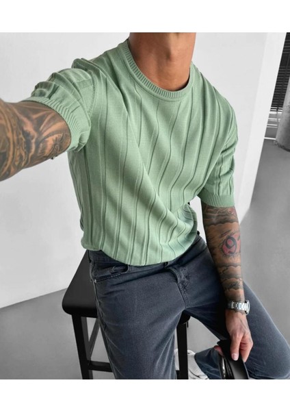 T-Shirt Nefes Alabilen Terletmez Bisiklet Yaka Kalın Fitilli Tshirt Oversize Bol Kesim Tişört