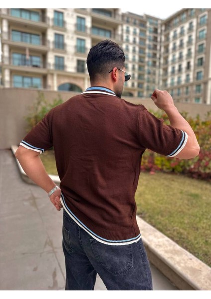 T-Shirt Nefes Alabilen Polo Yaka Terletmez Desenli Pamuklu Örme Tişört Oversize Triko Tshirt