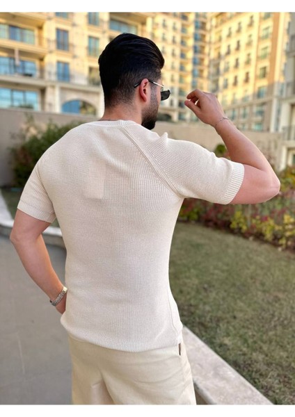 Örme Triko Tişört Kısa Kollu Pamuklu Triko Slim Fit Dar Kesim T-Shirt fırsatları