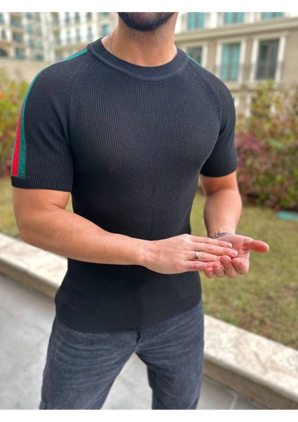 Tişört Örme Triko Tshirt Nefes Alabilen Desenli Terletmez Slim Fit Dar Kesim T-Shirt