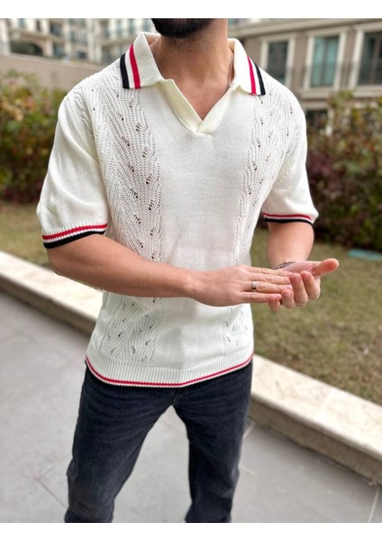 T-Shirt Nefes Alabilen Polo Yaka Terletmez Desenli Pamuklu Örme Tişört Oversize Triko Tshirt fiyatları