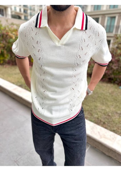 T-Shirt Nefes Alabilen Polo Yaka Terletmez Desenli Pamuklu Örme Tişört Oversize Triko Tshirt modelleri