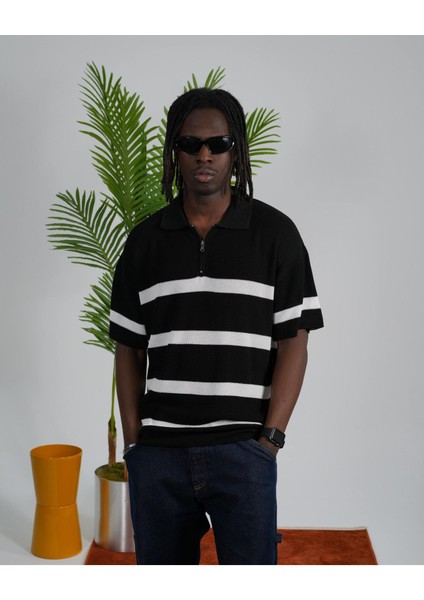 Rahat ve Şık Çizgili Yarım Fermuarlı Polo Yaka Tişört Yaz Modasının Vazgeçilmezi