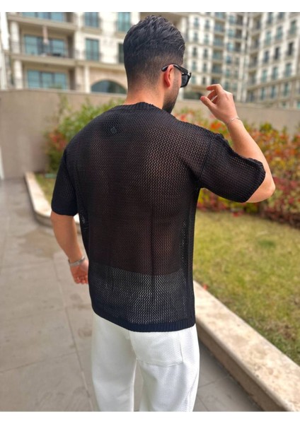 T-Shirt Nefes Alabilen Oversize Terletmez Örme Pamuk Fileli Bisiklet Yaka Tişört