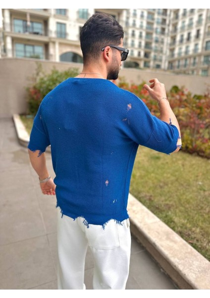 Yırtık Detaylı Tişört Lazer Kesim Tshirt Oversize Salaş Bisiklet Yaka Tişört modelleri