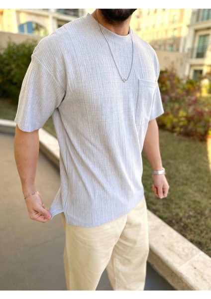 T-Shirt Nefes Alabilen Terletmez Kumaş Bisiklet Yaka Pamuklu Oversize Tshirt Cepli Tişört