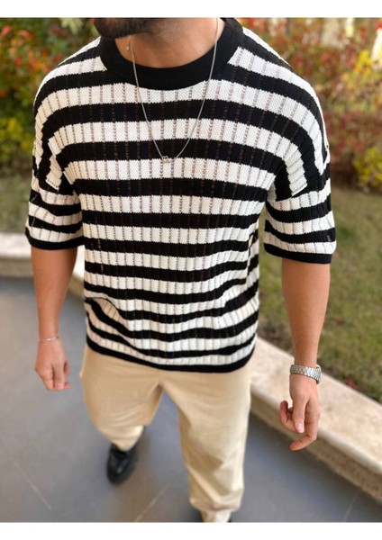 T-Shirt Nefes Alabilen Natural Pamuk Tshirt Terletmez Kumaş Oversize Örme Çizgili Tişört