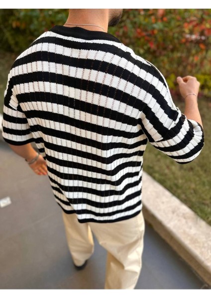 T-Shirt Nefes Alabilen Natural Pamuk Tshirt Terletmez Kumaş Oversize Örme Çizgili Tişört