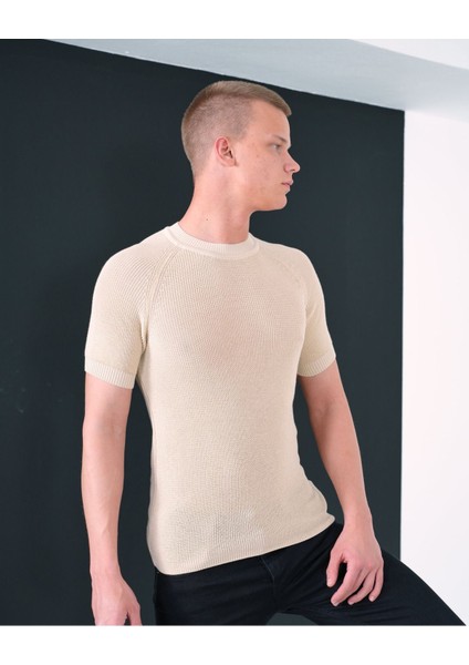 Slim Fit Pamuklu Örme Triko Tişört Dar Kesim Bisiklet Yaka T-Shirt fiyatları