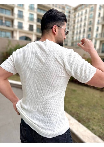 Tişört Örme Triko Tişört Nefes Alabilen Desenli Terletmez Slim Fit Dar Kesim T-Shirt