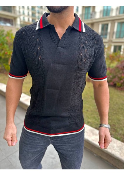 T-Shirt Nefes Alabilen Polo Yaka Terletmez Desenli Pamuklu Örme Tişört Oversize Triko Tshirt fiyatları