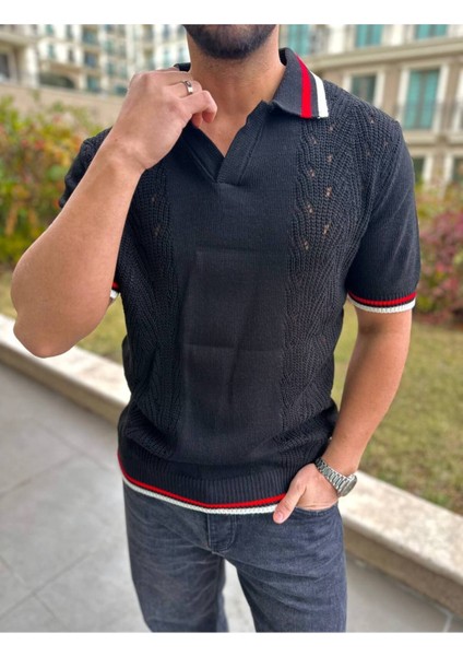 T-Shirt Nefes Alabilen Polo Yaka Terletmez Desenli Pamuklu Örme Tişört Oversize Triko Tshirt modelleri