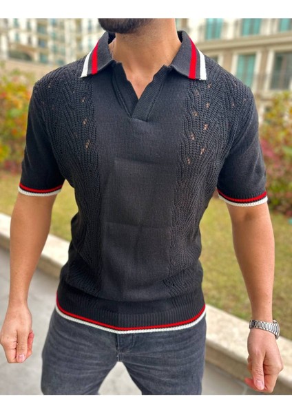 T-Shirt Nefes Alabilen Polo Yaka Terletmez Desenli Pamuklu Örme Tişört Oversize Triko Tshirt indirimleri