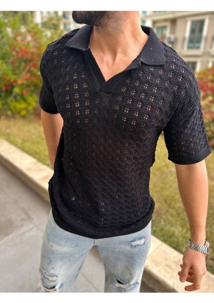 T-Shirt Nefes Alabilen Terletmez Polo Yaka Tshirt Slim Fit Italyan Yaka Tişört