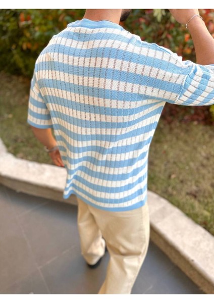 T-Shirt Nefes Alabilen Natural Pamuk Tshirt Terletmez Kumaş Oversize Örme Çizgili Tişört