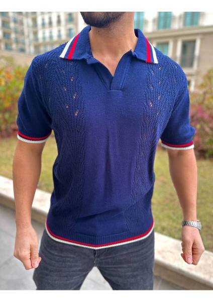 T-Shirt Nefes Alabilen Polo Yaka Terletmez Desenli Pamuklu Örme Tişört Oversize Triko Tshirt
