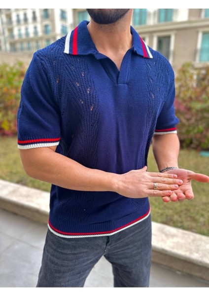 T-Shirt Nefes Alabilen Polo Yaka Terletmez Desenli Pamuklu Örme Tişört Oversize Triko Tshirt