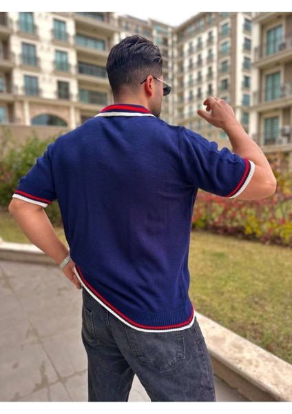 T-Shirt Nefes Alabilen Polo Yaka Terletmez Desenli Pamuklu Örme Tişört Oversize Triko Tshirt