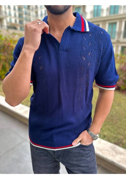 T-Shirt Nefes Alabilen Polo Yaka Terletmez Desenli Pamuklu Örme Tişört Oversize Triko Tshirt