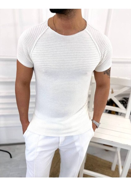 Slim Fit Örme Triko Tişört Nefes Alabilen Terletmez T-Shirt Dar Kesim