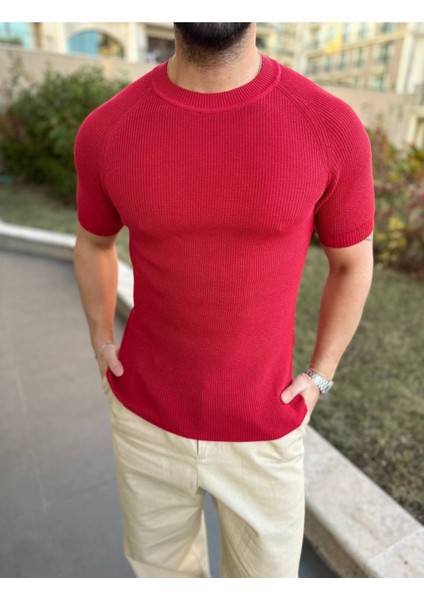 Örme Triko Tişört Kısa Kollu Pamuklu Triko Slim Fit Dar Kesim T-Shirt fırsatları