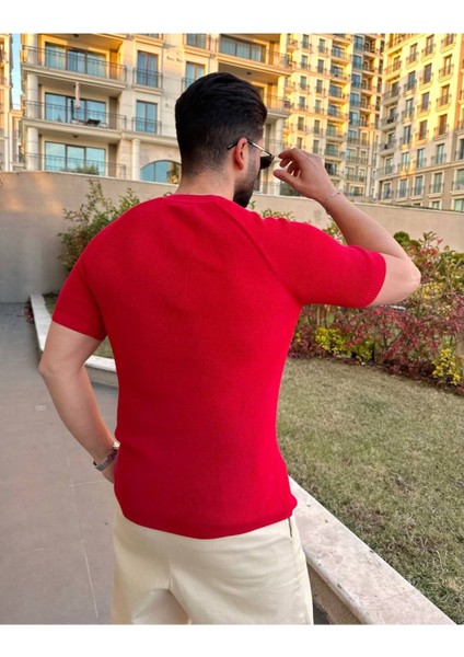 Örme Triko Tişört Kısa Kollu Pamuklu Triko Slim Fit Dar Kesim T-Shirt indirimleri
