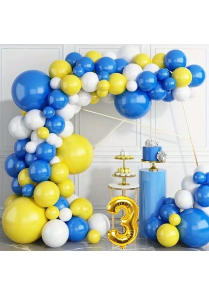 Bol Balonlu Gold Rakam Folyo Balon Hediyeli Sarı Lacivert Taraftar Doğum Günü Konsepti