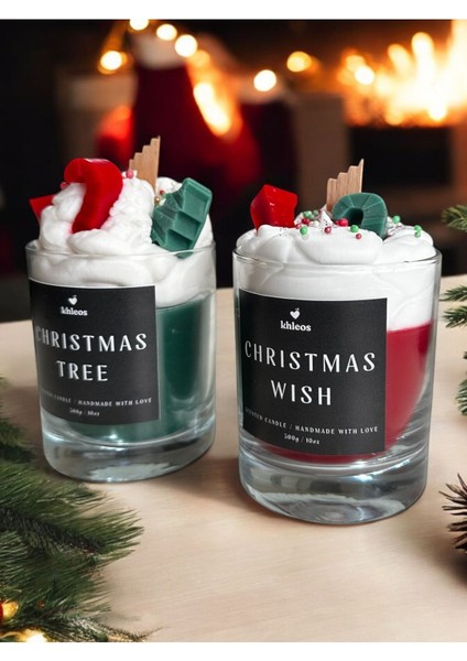 Christmas Tree & Wish Yılbaşı Süslemeli Fresh Kokulu Vegan Içerikli Soya Wax 2'li Mum Seti 300GR
