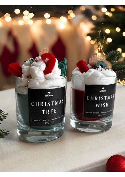 Christmas Tree & Wish Yılbaşı Süslemeli Fresh Kokulu Vegan Içerikli Soya Wax 2'li Mum Seti 300GR