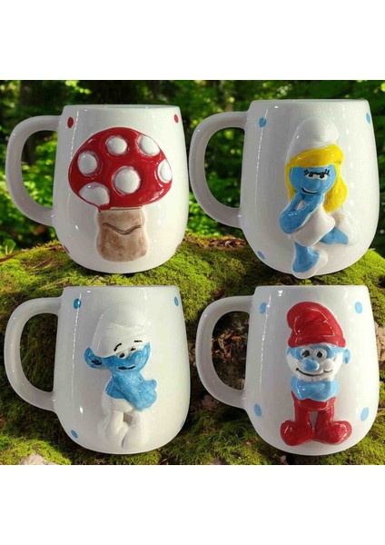 3D Kabartma El Emeği Göz Nuru Seramik KUPA BARDAK 400 ml