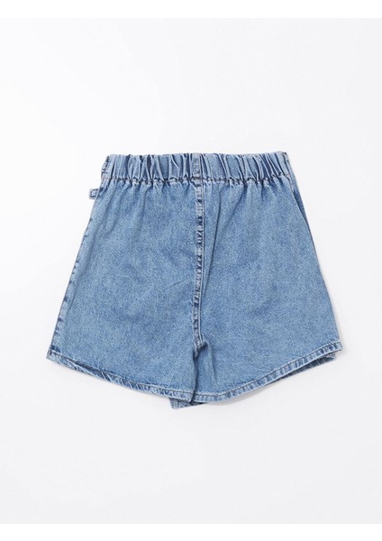 Beli Lastikli Kız Çocuk Jean Şort Etek