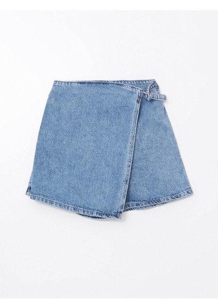 Beli Lastikli Kız Çocuk Jean Şort Etek