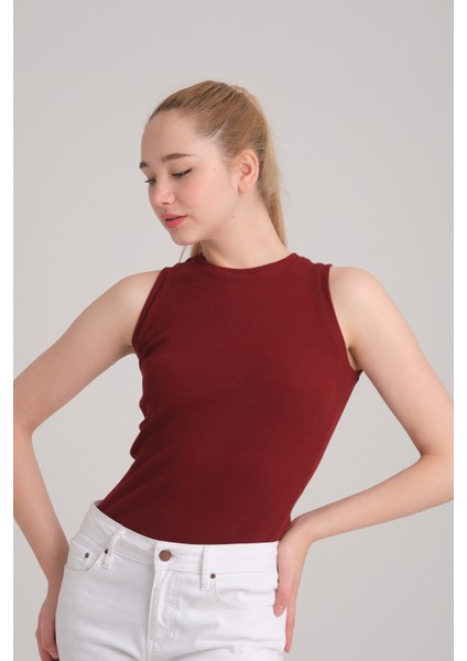 Kadın Fitilli Kalın Askılı Sıfır Kol Basic Yazlık Pamuklu Atlet Blu