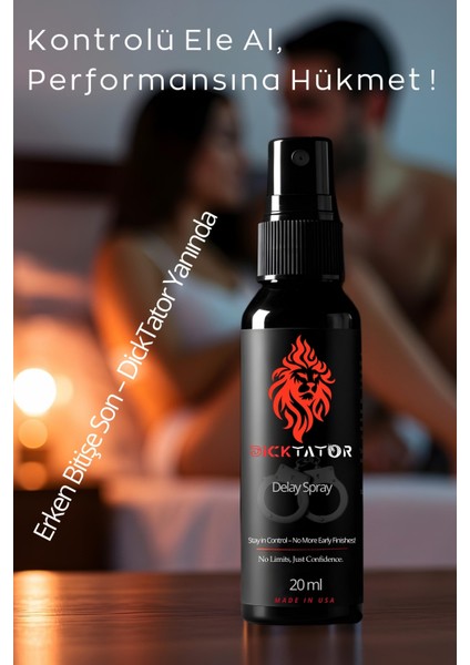 Dicktator 20 ml Uzun Deneyim Spreyi Hızlı Etki Uzun Süreli Etki – Su Bazlı & Ph Dengeli, Yağlı His Bırakmaz Made In USA