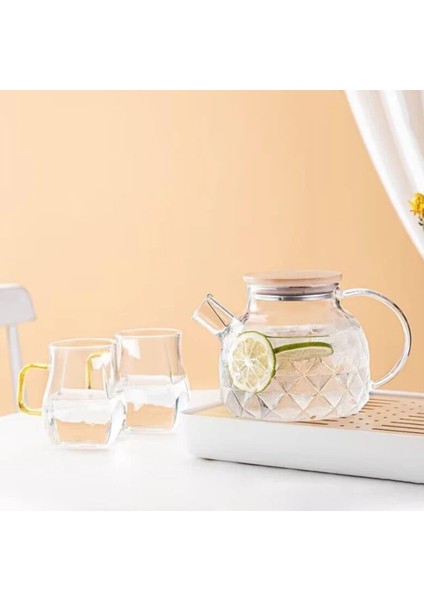 Bambu Kapak Isıya Dayanıklı Borosilikat Cam Demlik, Süzgeçli (1000 Ml)