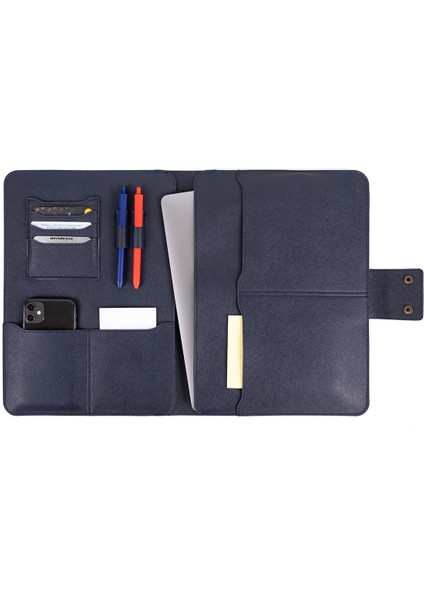 13-14 Inç Macbook Pro-Air Vegan Deri Organizer Evrak Çantası Tablet Kılıfı