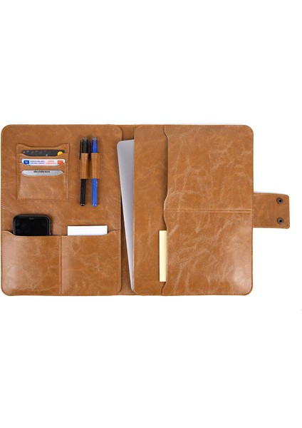 13-14 Inç Macbook Pro-Air Vegan Deri Organizer Evrak Çantası Tablet Kılıfı