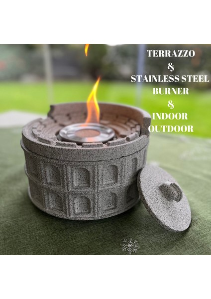 Imperıums Kolezyum Tasarımlı Terrazzo Masaüstü Bioethanol Şömine