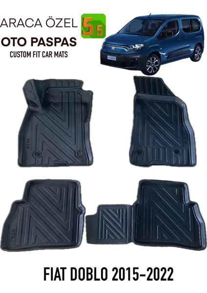 Newdeco Fiat Doblo 2015-2022 Için 5,5d Carbon Style Havuzlu Paspas - Tpe Malzeme